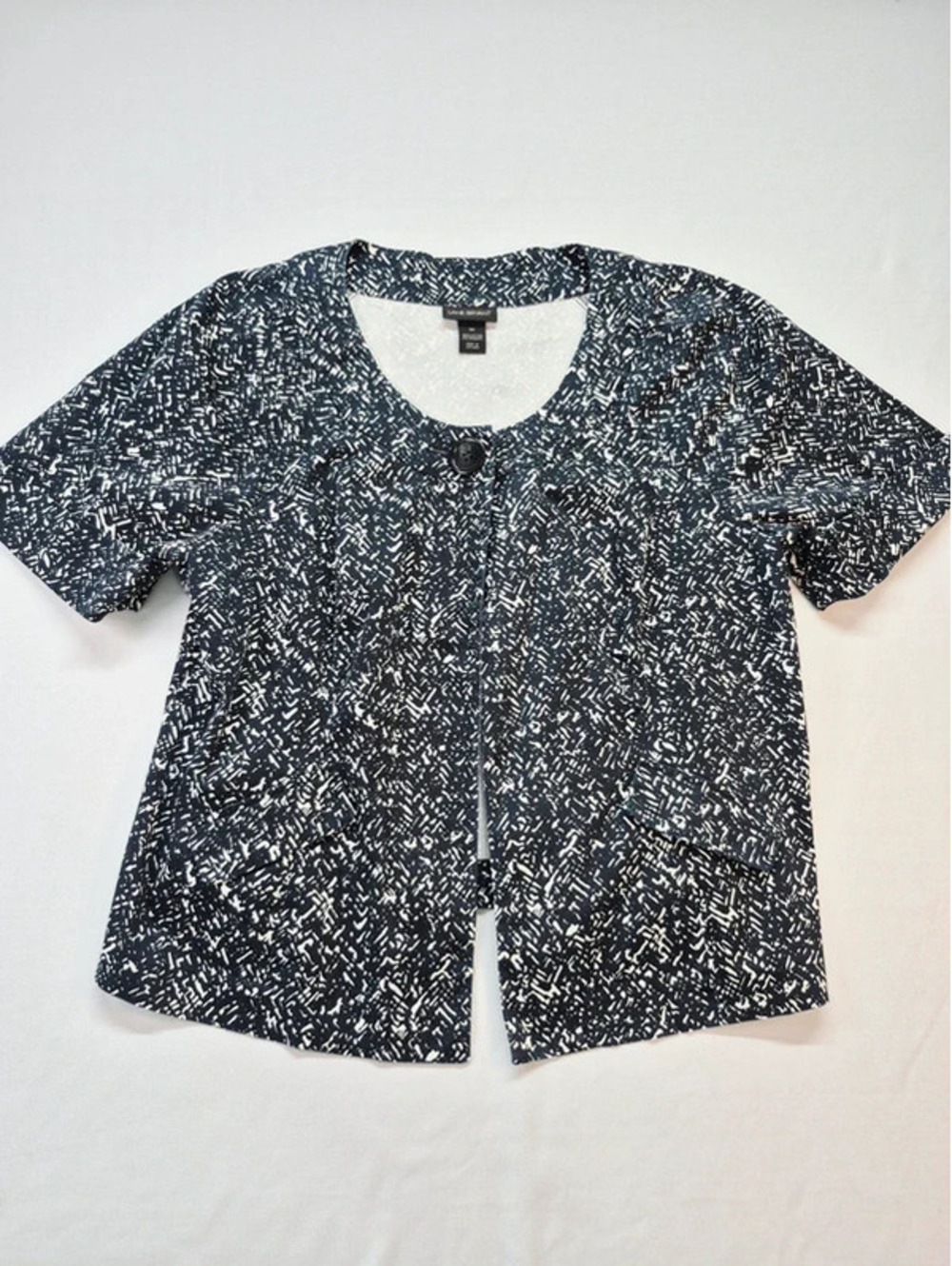 Lane Bryant women's 20 Short Sleeve Button Close Cardigan Black Graphic Print